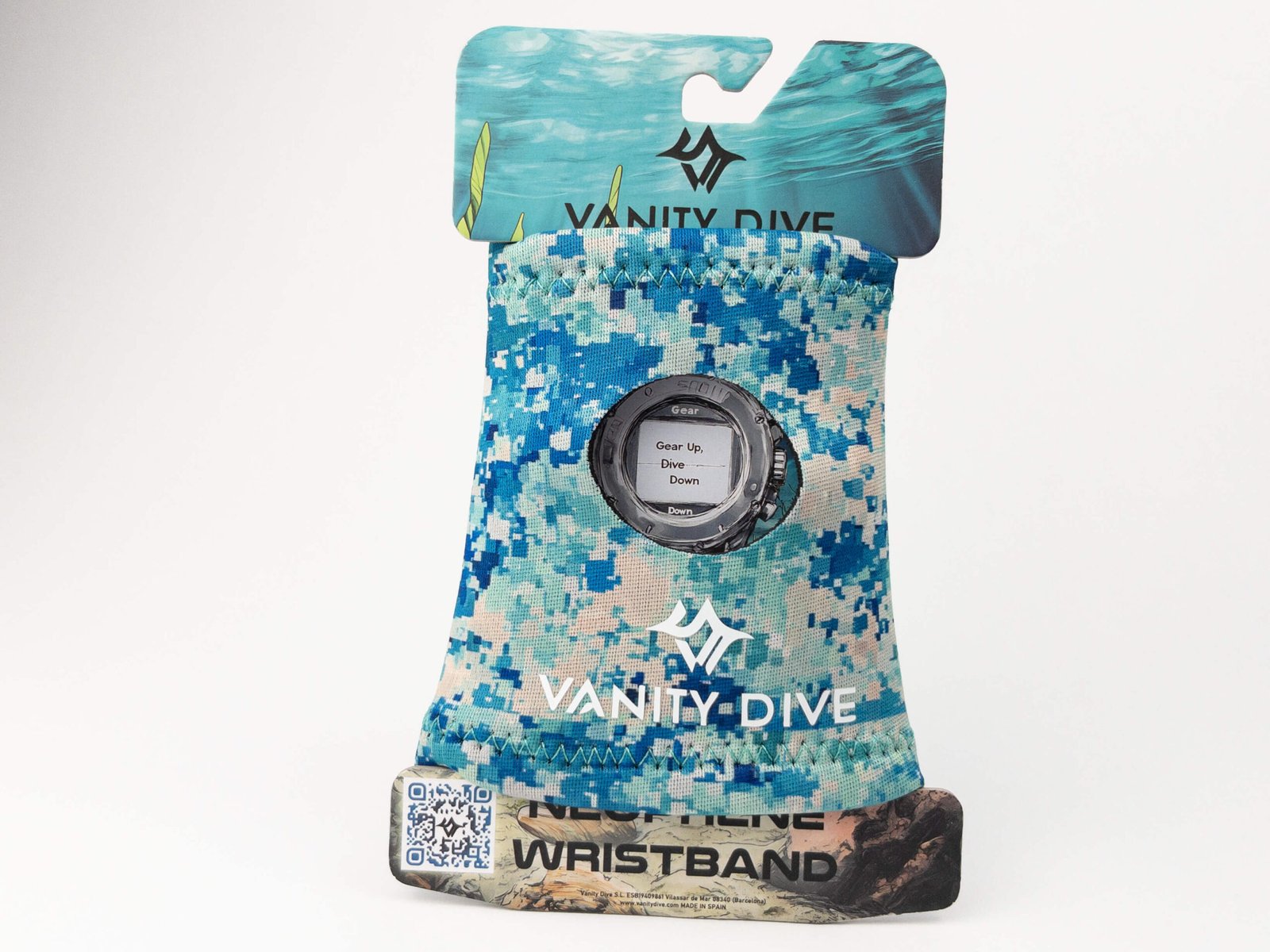 Imagen del packaging con la Neoprene Wristband Mediterranean Camo vista delantera