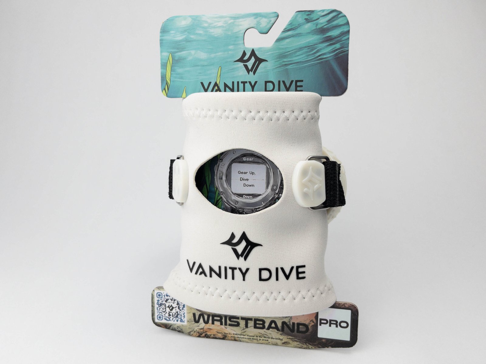 Imagen del packaging con la Neoprene Wristband White Pro vista delantera